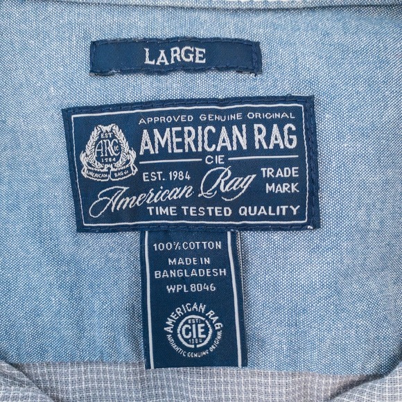 American Rag Button Up Shirt Mens Large Gray Micro Grid Long Sleeve Cotton - Picture 2 of 11